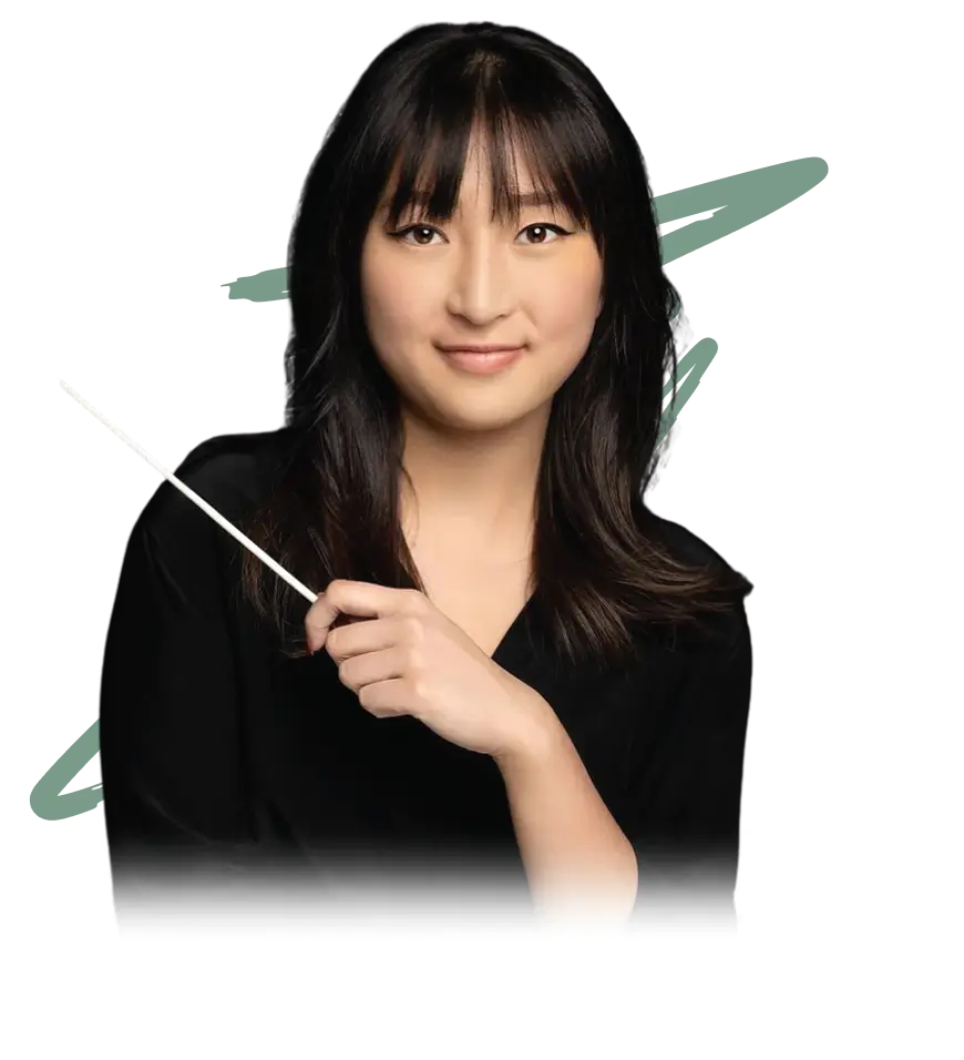 A woman is depicted in the photo, holding a stick